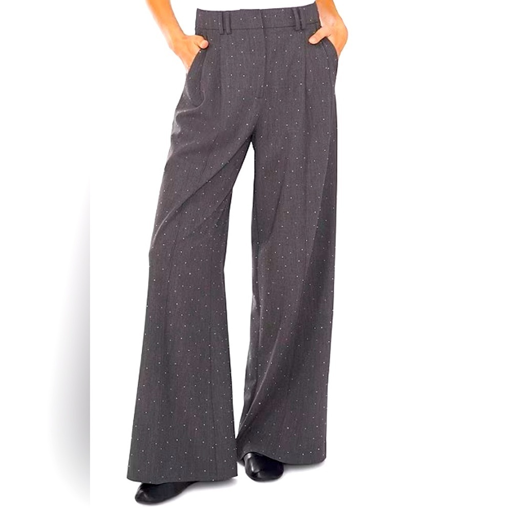 1 State Rhinestone High Rise Pleated Wide Leg Pants NWT